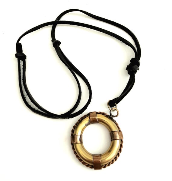 Solid Brass Life Preserver Necklace, Nautical Pen… - image 3