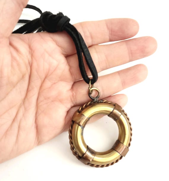 Solid Brass Life Preserver Necklace, Nautical Pen… - image 10