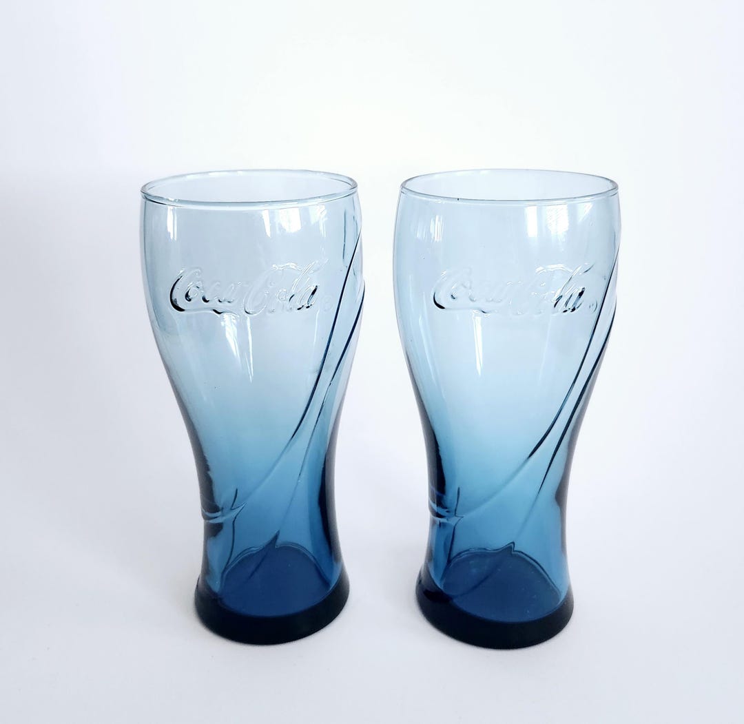 Set of 2 Vintage Blue Glass Coca-cola Drinking Cups, Pop Coca Cola ...