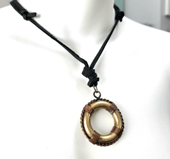 Solid Brass Life Preserver Necklace, Nautical Pen… - image 5