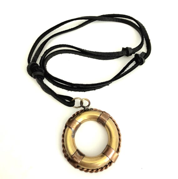 Solid Brass Life Preserver Necklace, Nautical Pen… - image 8