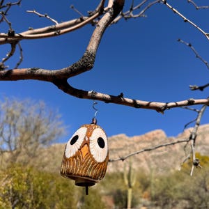 Ollie the Owl Bell *** Hand Built Pottery Owl ~ Ceramic Owl Bell ~ Sculpted Clay Owl Bell ~ Garden Decor Bell ~ Bird Pottery Bell~ Windchime