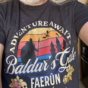 DnD Baldur's Gate TShirt, Dungeons and Dragons Clothing for Men or Women, DnD Vintage Font Character T Shirt