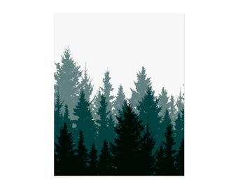 Bosposter, boomprint, groen minimalistisch kunstwerk