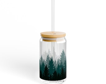 Glas met rietje, beker met bomen, bossipperglas, 16 oz drank