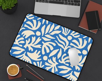 Grote bureaumat, werkmat, bureaumat blauwe bloemen, Delfts