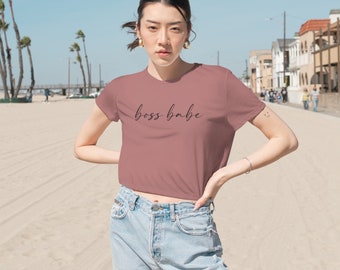 Boss Babe Shirt, Crop Top, Bijgesneden Top, Boss Gift, Women's Flowy Cropped Tee, Minimalistisch Shirt Vrouwen