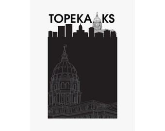 Topeka-poster, Kansas-print, Topeka-kunst, Topeka Kansas, skyline, stadsgezicht, muurkunst