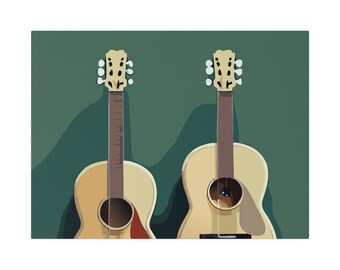 Gitaar kunst aan de muur, gitaren artwork, muzikant cadeau, groene muur opknoping, abstracte canvas print