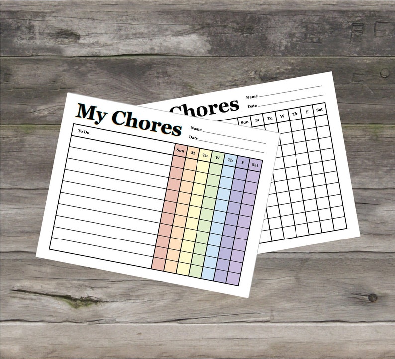Weekly Chore Chart Instant Download
