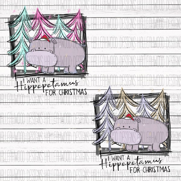 Hippopatamus for Christmas- ORIGINAL DIGITAL DOWNLOAD