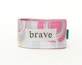 Kid 39 s bracelet, child 39 s inspirational bracelet, cuff bracelet for kids, fabric bracelet, Pink and Gray BRAVE Kid 39 s Blessing Band