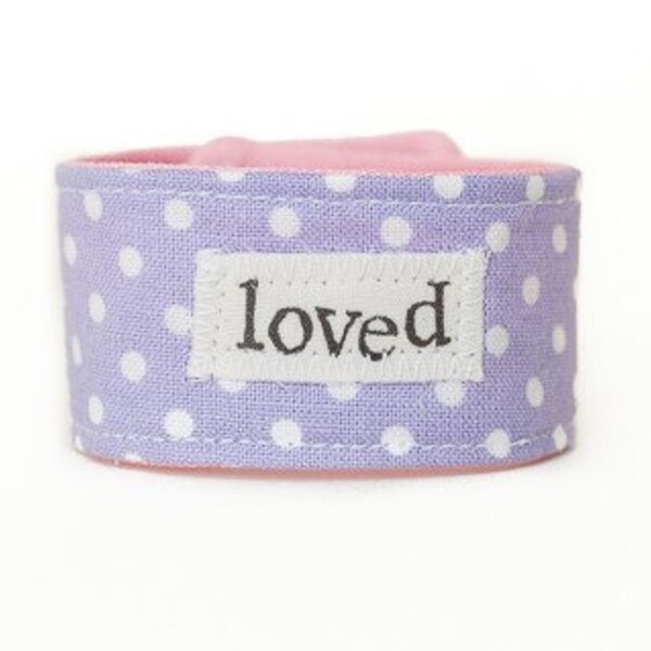 Kid's bracelet, child's inspirational bracelet, cuff bracelet for kids, fabric bracelet, Purple Polka Dot LOVED Kid's Blessing Band©