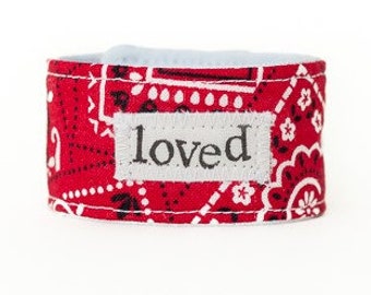 Kid's bracelet, child's inspirational bracelet, cuff bracelet for kids, fabric bracelet, Red Bandana LOVED Kid's Blessing Band©