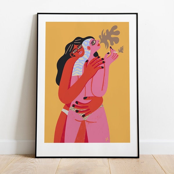 Modern wall art: Hug / Minimalist print / Modern painting print / Lovers / 50x70, 40x50, 30x40 poster / Polish poster art