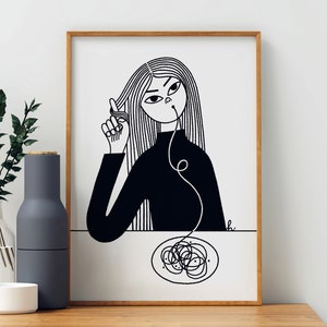 Impresión artística: Espaguetis / Impresión de comida italiana / Decoración de pared de espaguetis / Ilustración divertida / 50x70, 40x50, 30 x 40 cm / Garabato / Póster retro