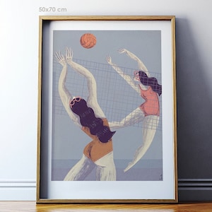 Beach volleyball print / Vintage sports illustration / Giclée print on archival paper / Volleyball wall art / 50x70, 40x50, 30x40 cm art