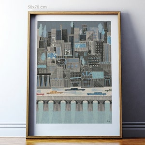 Art print: City of Women / New York skyline retro illustration / Giclée print wall art / NYC architecture poster with skyscrapers