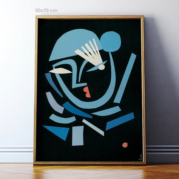 Blue Eye / Abstract face illustration / High quality giclée print / 50x70, 40x50, 30x40 cm / Abstract art poster / Geometric paper cut-out