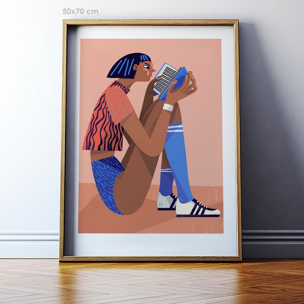 Wall decor: Reader / Fine art giclee print / Polish illustration / 50x70, 40x50, 30x40 cm / Retro illustration / Reading girl art