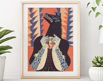 Werewolf. Lupu minariu. Illustration art. Giclée print on archival paper. Signed by artist. 50x70, 30x40 cm wall art poster by Gosia Herba