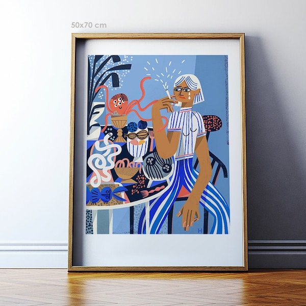 Art print: Crying / Fine art print on archival paper / Cubist illustration / 50x70 Poster / Cubist art  / Still life