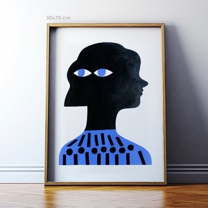 Modern wall art: Worries / Minimalist print / Modern painting print / Girl portrait / 50x70, 40x50, 30x40 poster / Polish poster art