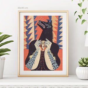 Werewolf. Lupu minariu. Illustration art. Giclée print on archival paper. Signed by artist. 50x70, 30x40 cm wall art poster by Gosia Herba image 1