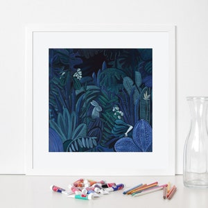 In a Forest dark and deep illustration / High quality giclée print / Dark painting / 40x40 wall art on archival paper / Signed by artist image 1