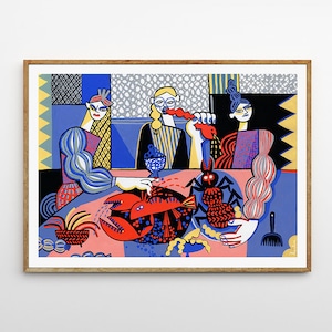 Stampa d'arte: Cena tardiva / Stampa d'arte su carta d'archivio / Illustrazione cubista / 50x70 cm / Natura morta