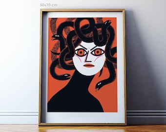 Art print: Medusa – Red / Fine art illustration print / 50x70, 40x50, 30x40 cm / Mythology poster / Medusa illustration / Mythology wall art