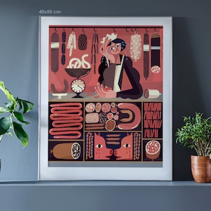 Metzgerei. Fine Art Print auf Archivpapier. Abbildung. Vom Künstler signiert. 40x50, 50x70 cm Poster. Retro.