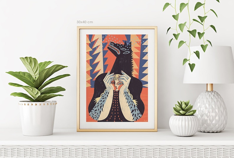 Werewolf. Lupu minariu. Illustration art. Giclée print on archival paper. Signed by artist. 50x70, 30x40 cm wall art poster by Gosia Herba image 1