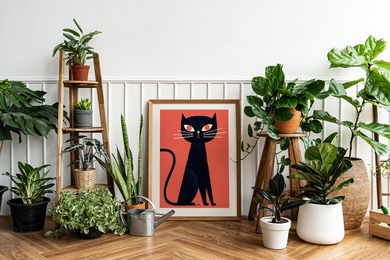 Wall art giclee print: Black Cat / Black cat print / Cat wall decor / Cat art / Illustration. 50x70cm, 40x50, 30x40 cm / Cat poster for kids image 9