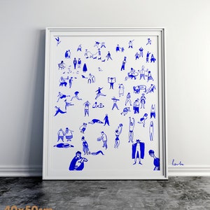 Stampa artistica da parete / Venerdì in città / Illustrazione d'arte moderna / 50 x 70 cm, 40 x 50, 30 x 40 / poster disegno a fumetti / Opera d'arte carina dipinta a mano