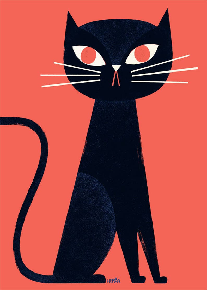 Wall art giclee print: Black Cat / Black cat print / Cat wall decor / Cat art / Illustration. 50x70cm, 40x50, 30x40 cm / Cat poster for kids image 4