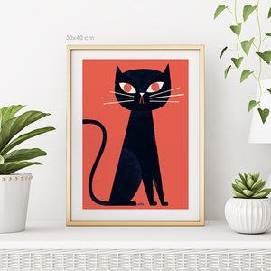 Wall art giclee print: Black Cat / Black cat print / Cat wall decor / Cat art / Illustration. 50x70cm, 40x50, 30x40 cm / Cat poster for kids image 3