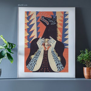 Werewolf. Lupu minariu. Illustration art. Giclée print on archival paper. Signed by artist. 50x70, 30x40 cm wall art poster by Gosia Herba image 3