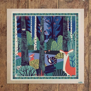 Bestseller / In einem Wald Wand Illustration Druck / Natur Illustration / Wald Poster mit Tieren / 50x50 cm / Giclée-Druck. Bild 5