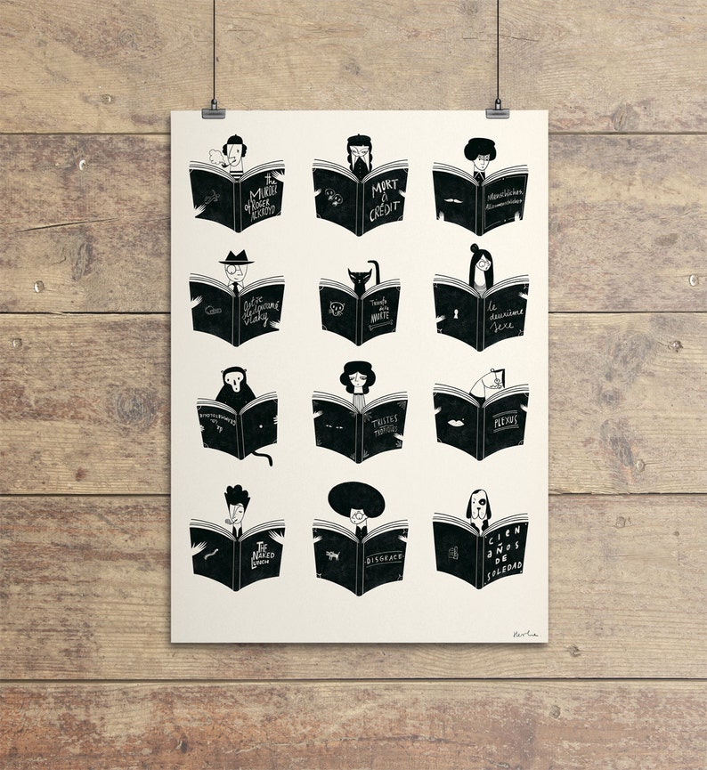Book lovers wall art: Bibliophilia illustration art. Giclée | Etsy