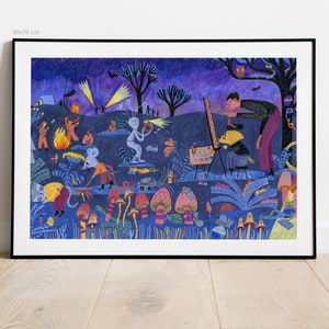 Buenas noches / Lámina ilustración / Póster 70x50 cm 40x30 cm / Decoración pared infantil / Paisaje / Ilustración de libro infantil