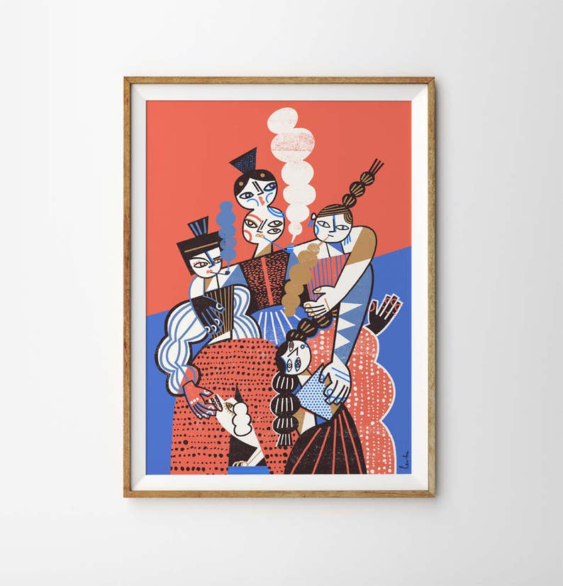 Girlfriends / Modern Art Print / Girls Illustration / Fine Art Etsy UK