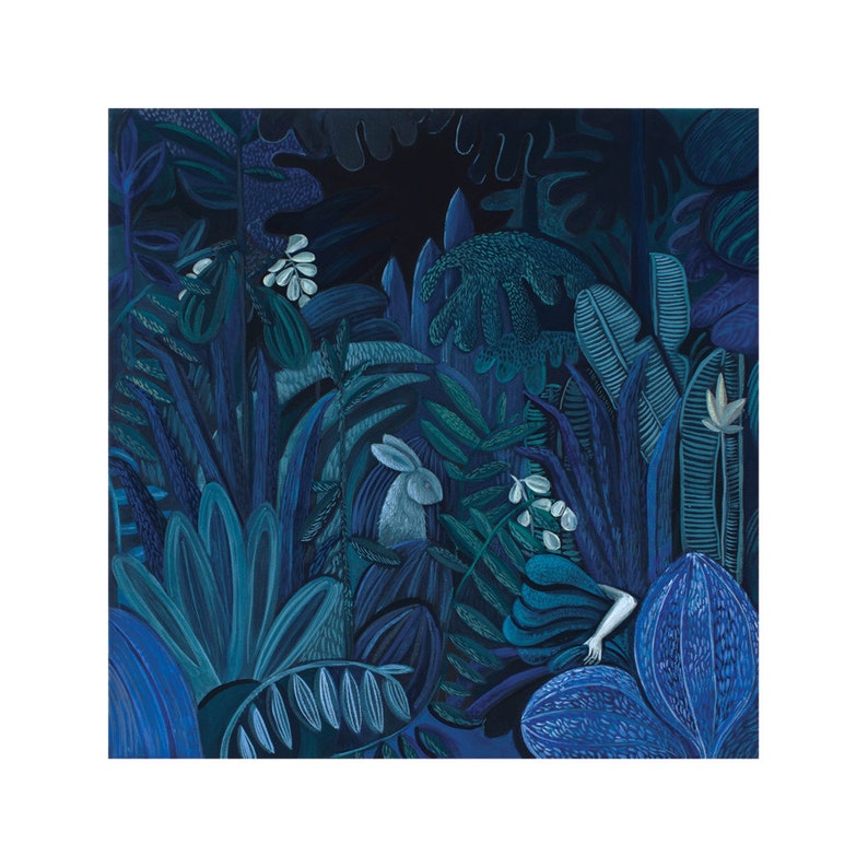 In a Forest dark and deep illustration / High quality giclée print / Dark painting / 40x40 wall art on archival paper / Signed by artist image 2