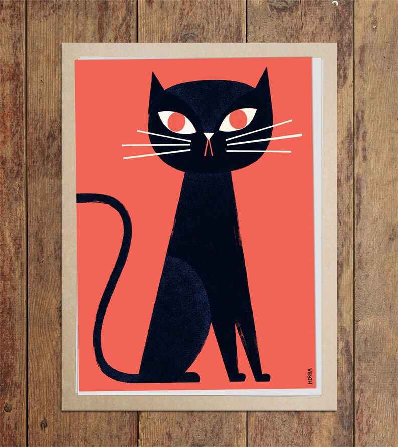 Wall art giclee print: Black Cat / Black cat print / Cat wall decor / Cat art / Illustration. 50x70cm, 40x50, 30x40 cm / Cat poster for kids image 6