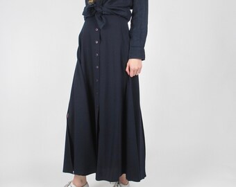 Navy A-line skirt / XS / size 2 / high waisted simple full long skirt ankle-length vintage 90s classic spring summer basic
