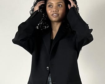 DKNY single-button black wool men's oversized vintage 2000s Y2K blazer