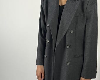 Jones New York gray double-breasted wool 90s blazer with shoulder pads