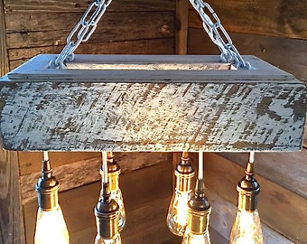 White Wash Edison Bulb Chandelier - Chandelier - Edison Bulb Chandelier-Reclaimed Wood- Upcycled Wood