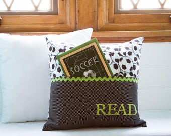 Pocket Reading Pillow - Soccer Themed, Soccer Balls with Green Accents