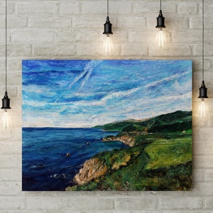 Original landscape painting on stretched canvas. Big Sur, California. Beach, west coast, textured contemporary painting by ThienArt